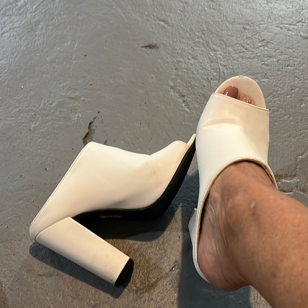Barely worn, white mules